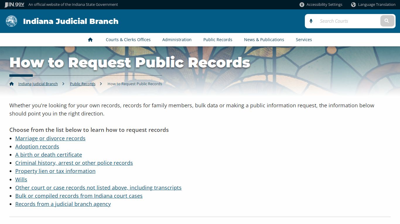 Indiana Judicial Branch: How to Request Public Records - Courts